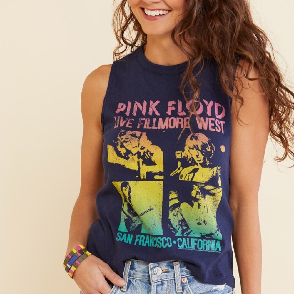 Chaser Navy Pink Floyd Graphic Muscle Tee - Pink, Yellow, Teal